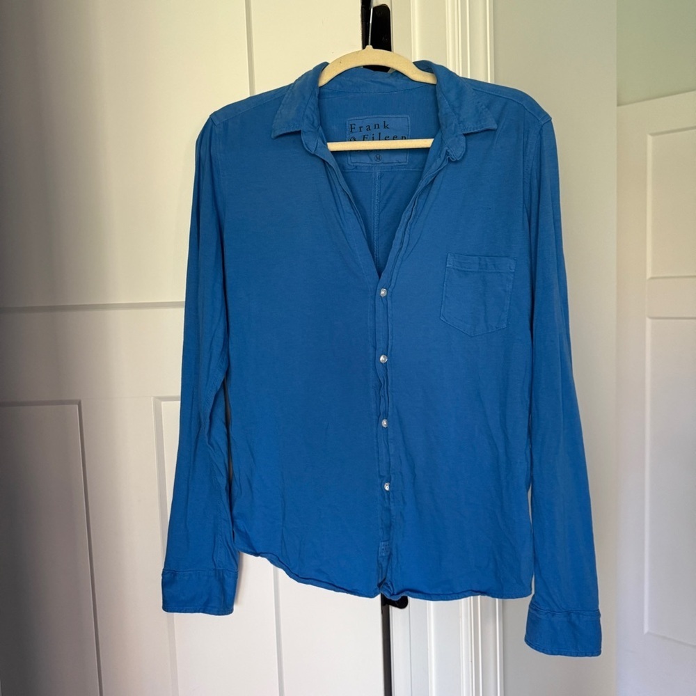 Frank & Eileen Barry Cotton‎ Jersey Knit Top Button Down Long Sleeve Shirt